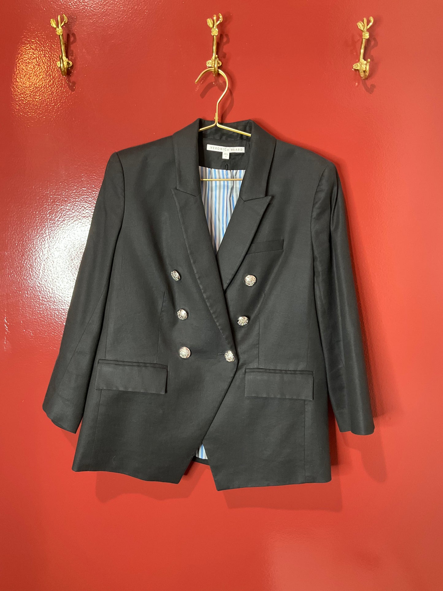 Veronica Beard Black Linen Blazer With Silver Buttons 14