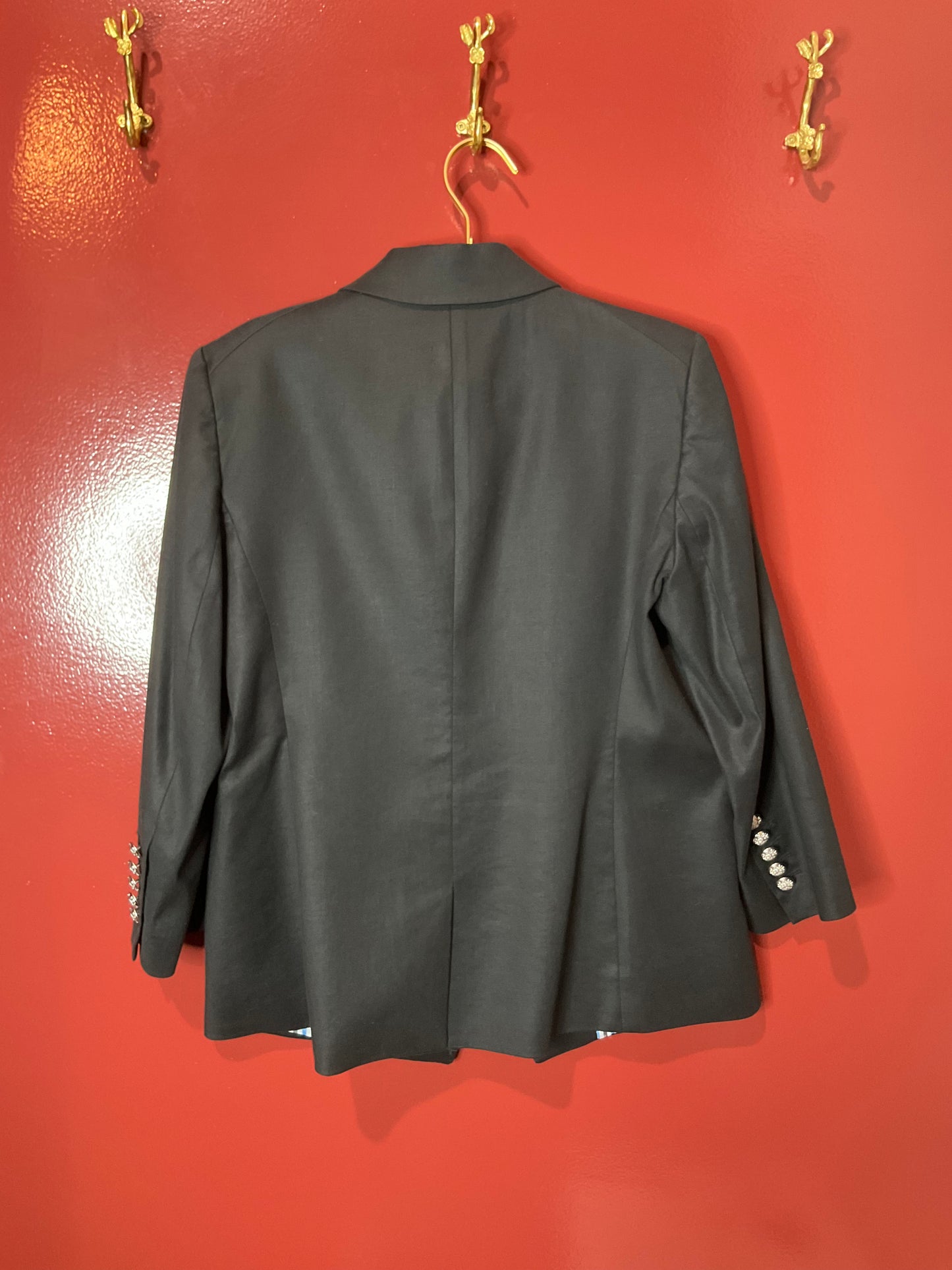 Veronica Beard Black Linen Blazer With Silver Buttons 14