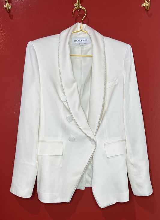 Veronica Beard White Crystal Embellished Blazer 8