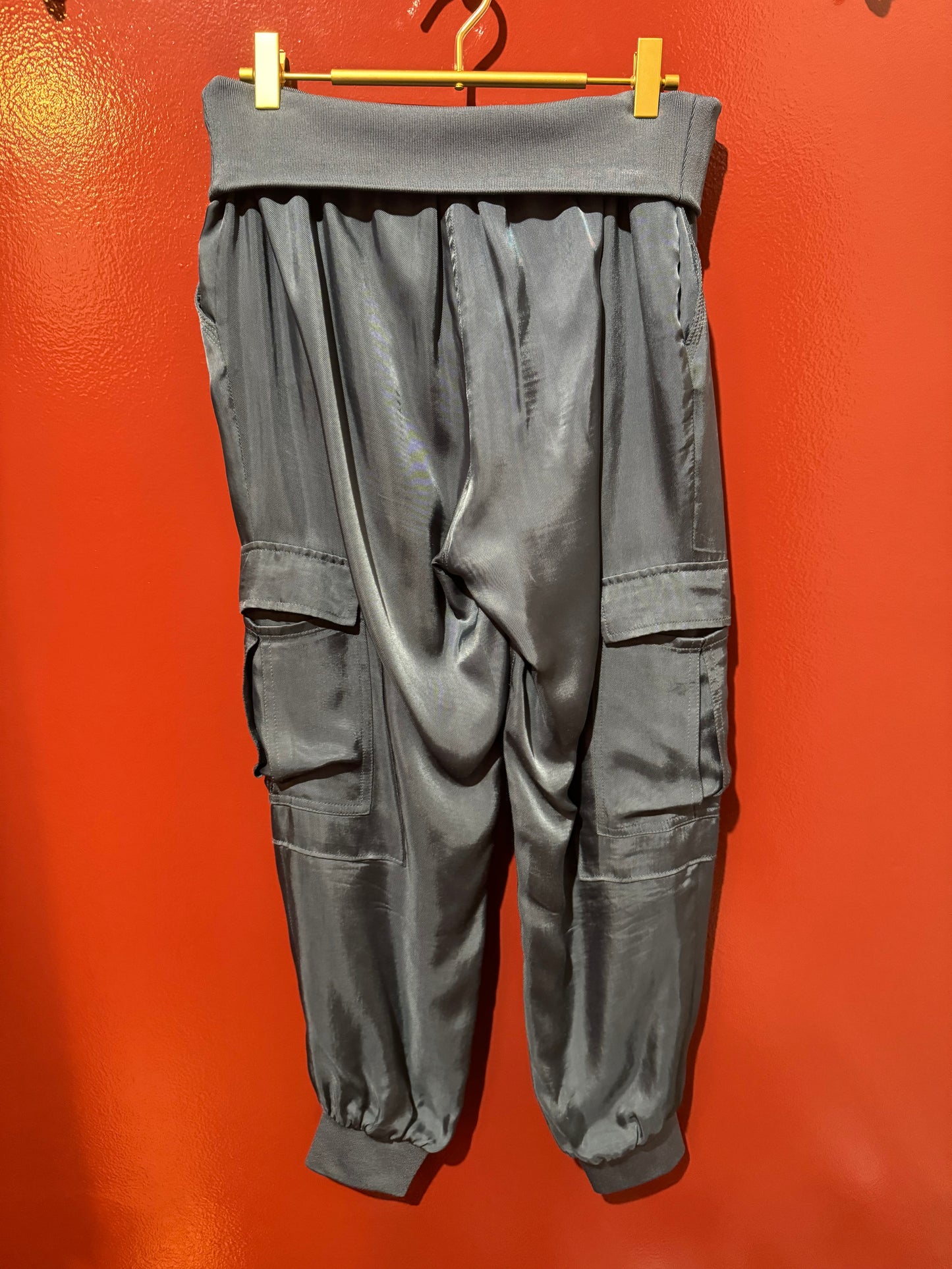 Cinqe de Sept Grey/Blue Silk Pants Large