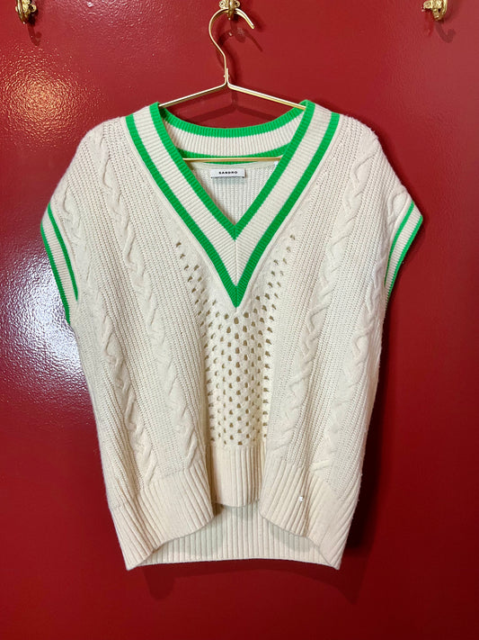 Sandro Cream/Green Sweater Vest M