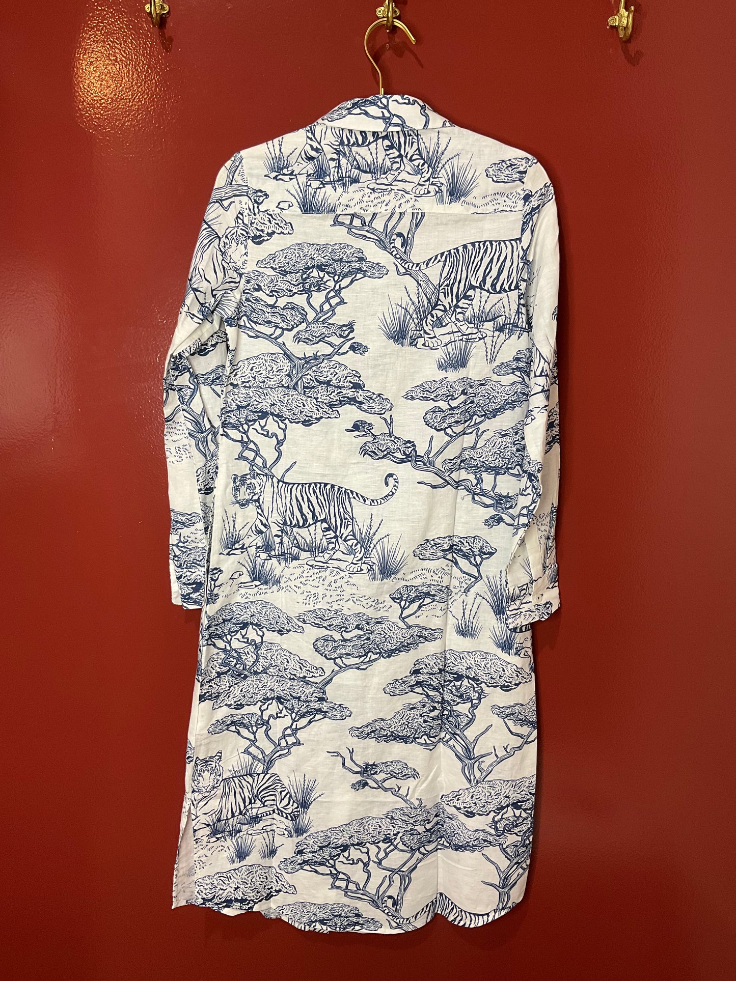 Las Surenas Blue/White Animal Button Down Shirt Dress XS