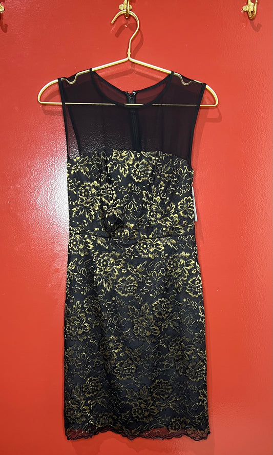 Diane Von Furstenberg Black W/ Metallic Lace Cocktail Dress 2