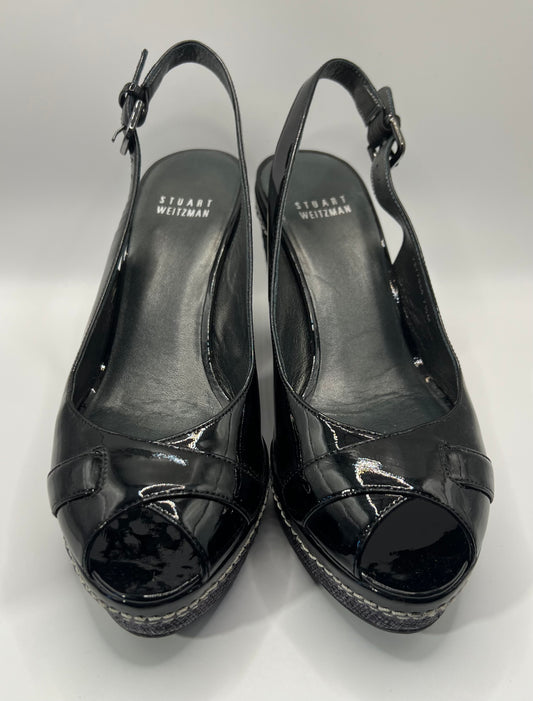 Stuart Weitzman Black Patent Leather Sling Back Heels 7 1/2