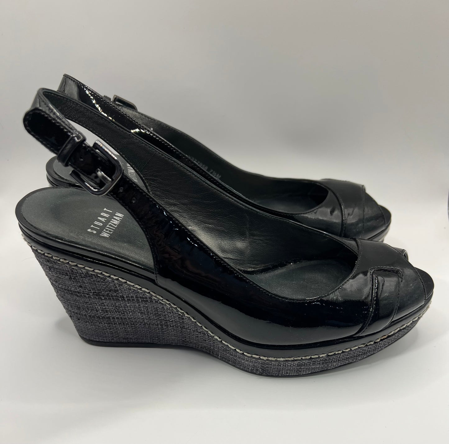 Stuart Weitzman Black Patent Leather Sling Back Heels 7 1/2