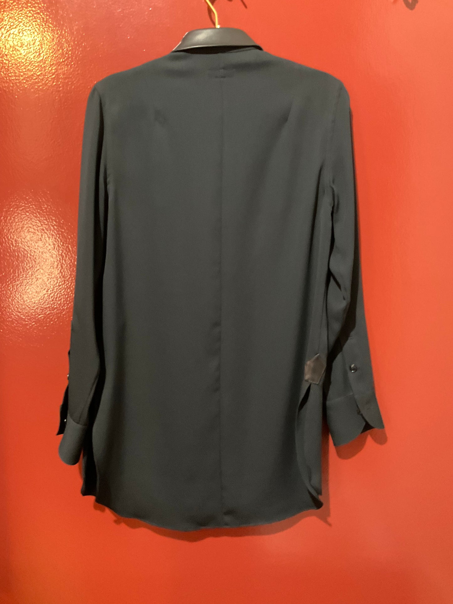 Rag & Bone Black Button Shirt Leather Collar XS