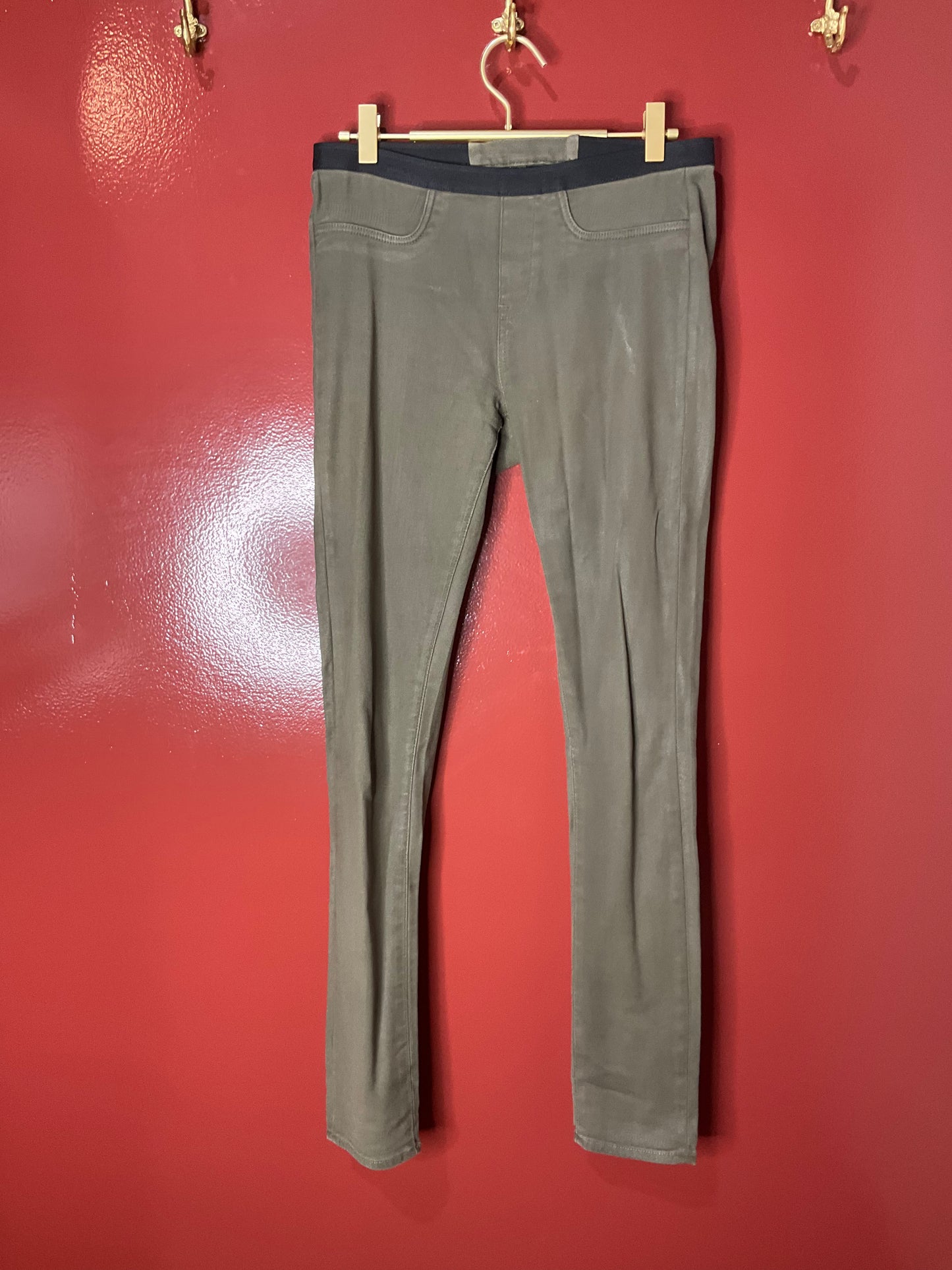 Helmut Lang Olive Green Coated Stretch Pant 28