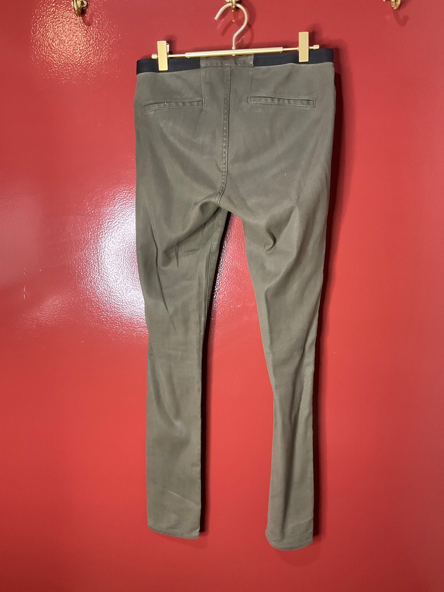 Helmut Lang Olive Green Coated Stretch Pant 28
