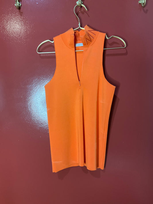 Nina Ricci Orange Sleeveless 1/2 Zip Sweater S
