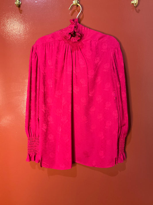 Gucci Silk High Neck Raspberry Blouse 36