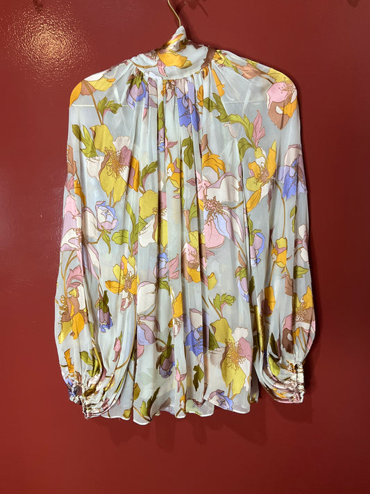 Zimmermann Sheer Tie Neck Floral Blouse with Cami 0