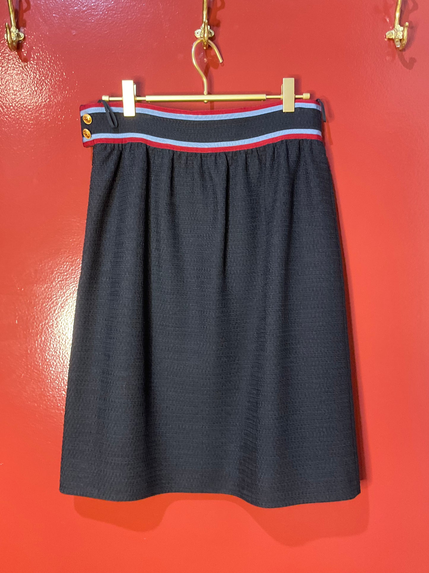 Gucci Navy Wool Skirt with Ribbon Waistband 40