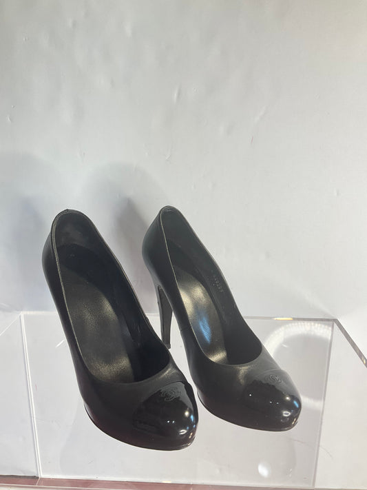 Chanel Black Patton Cap Toe Heel 40