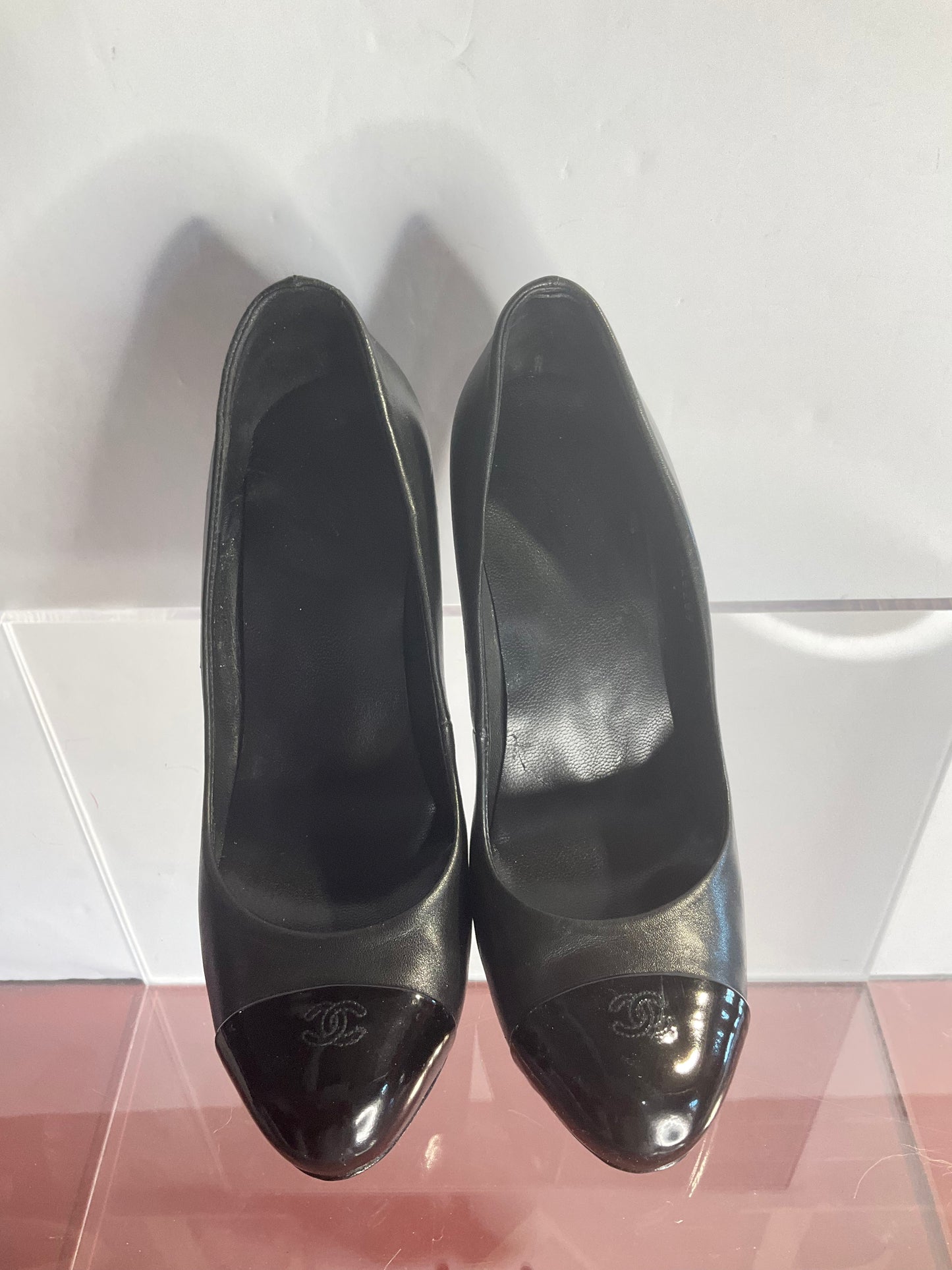 Chanel Black Patton Cap Toe Heel 40