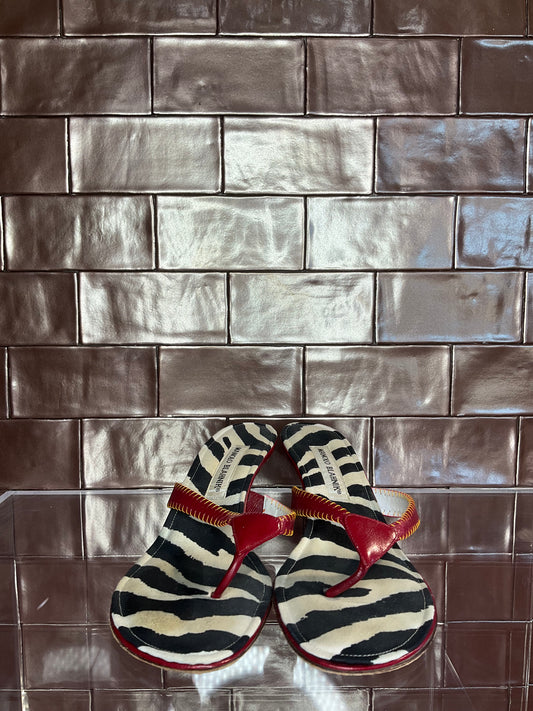 Zebra/Red Kitten Heel Manolo Blahnik 38 1/2