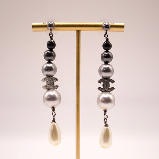 Chanel Ruthenium Pearl CC Drop Earrings