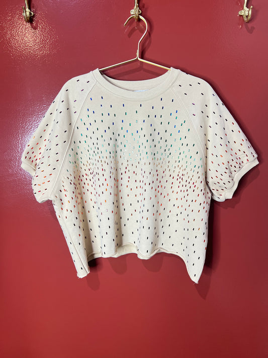 Queen of Sparkles Beige Rainbow Rhinestone Top L