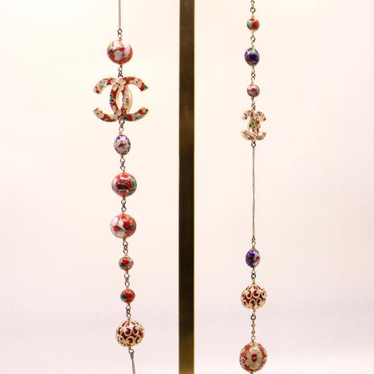 Chanel Hand Painted Bead CC Logo Long Necklace