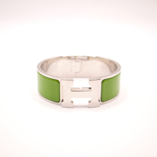 Hermes Wide Green & Silver Bangle