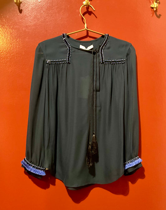 Derek Lam Crosby Blue Embellished Silk Top 4