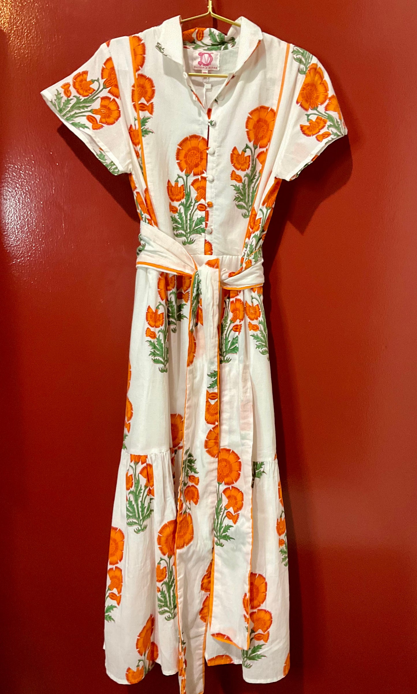 Victoria Dunn Orange Floral Long Dress XS