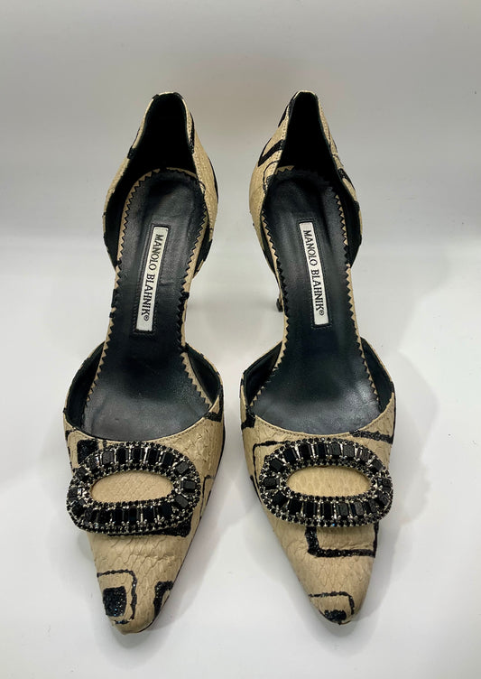 Manolo Blahnik Beige & Black Heels 36 1/2