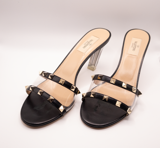 Valentino Moonwalk Stud Curved Heel Mules 39 1/2