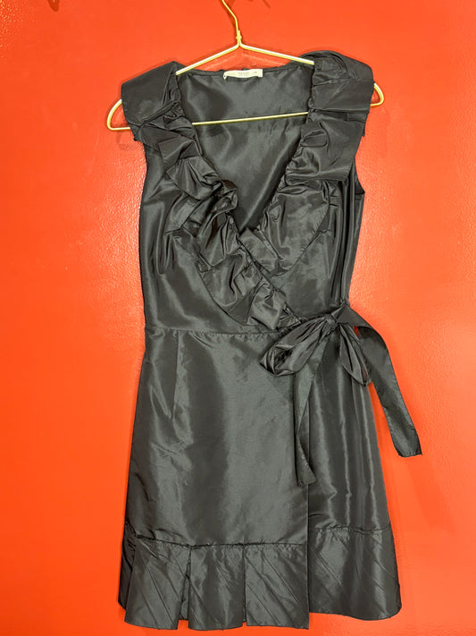 Prada Sleeveless Black Ruffle Wrap A Round Dress