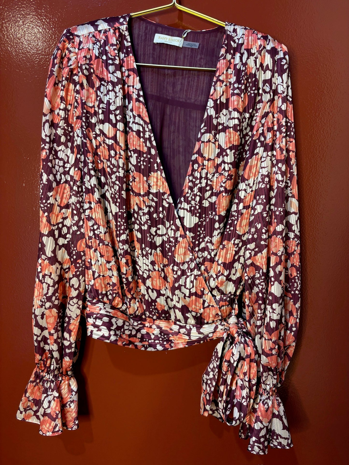 Ramy Brook Floral Wrap Shirt L