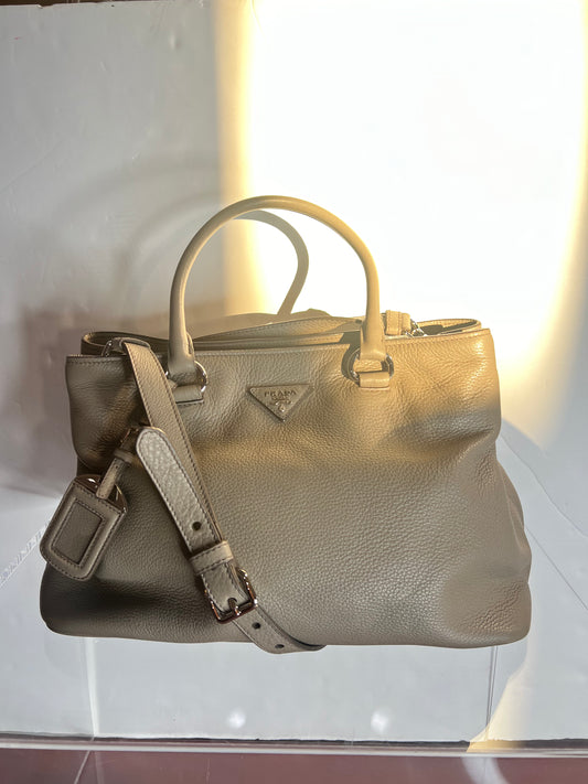 Prada Double Zip Leather Handbag Grey