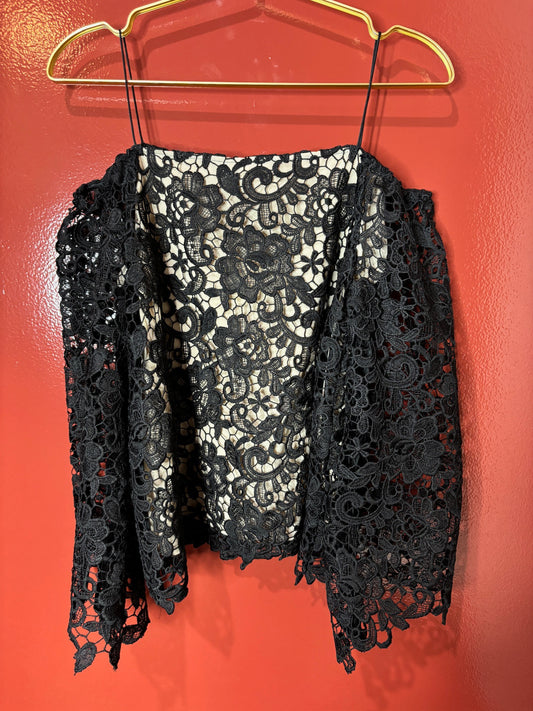 Alice & Olivia Black Lace Off-Shoulder Top S