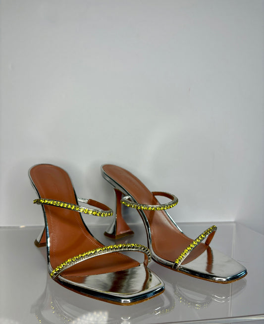 Amina Muaddi Silver yellow studs Heels 42