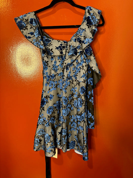 self portrait blue/black shiny dress 4