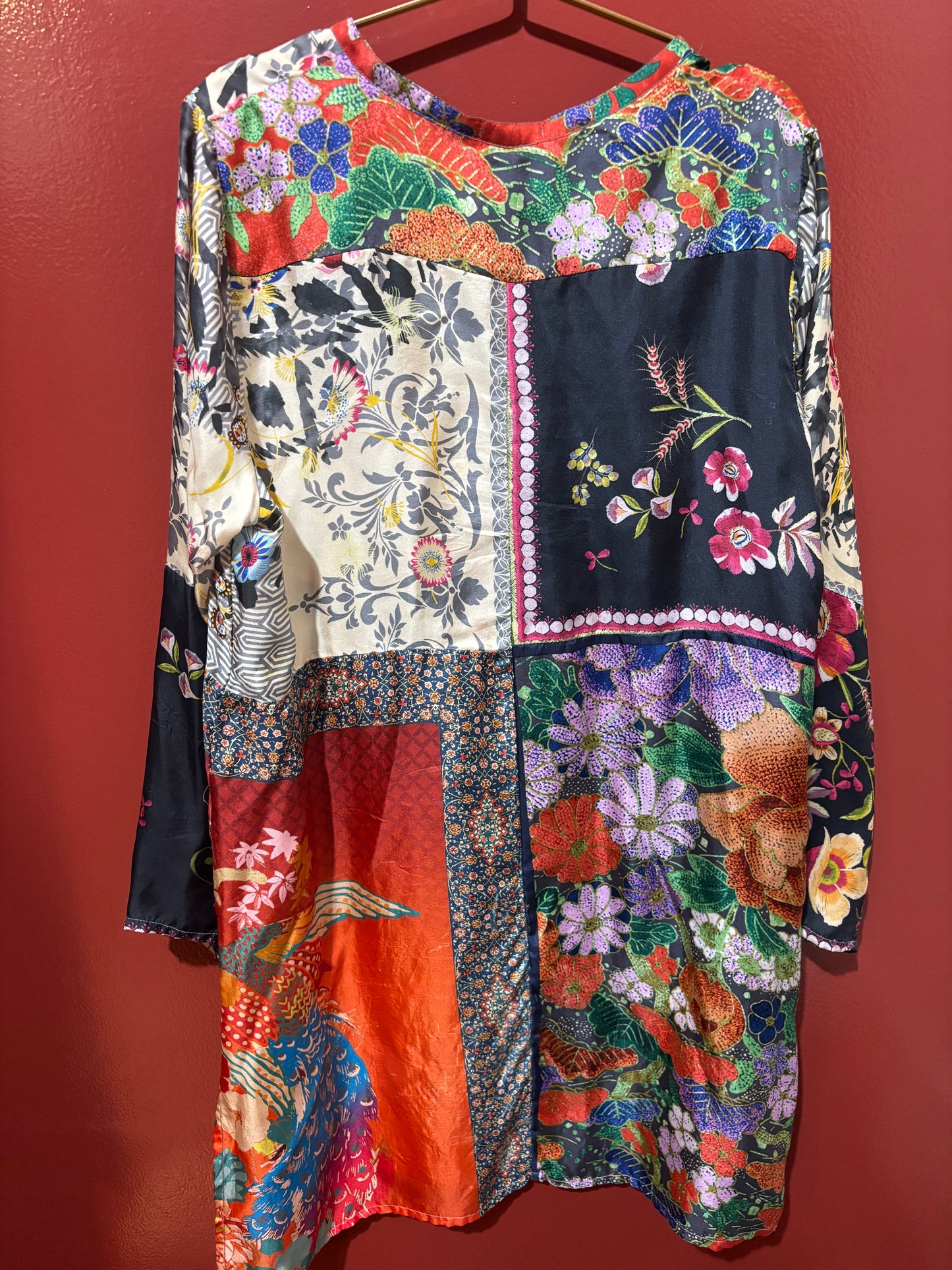 Johnny Was Silk Patterned Long Sleeve Dress L