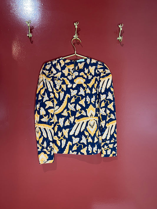Ulla Johnson Navy/Orange Print Long Sleeve Top 4