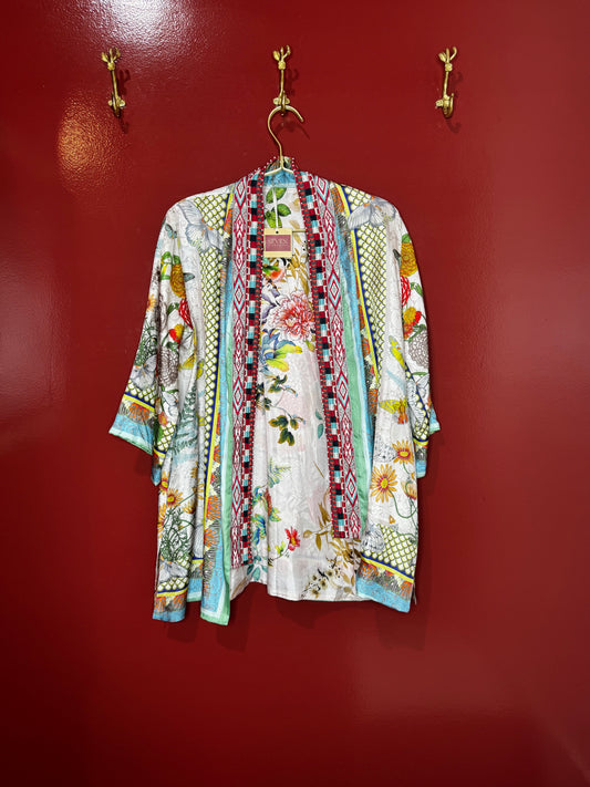 Johnny Was Multicolored Silk Kimono S/M