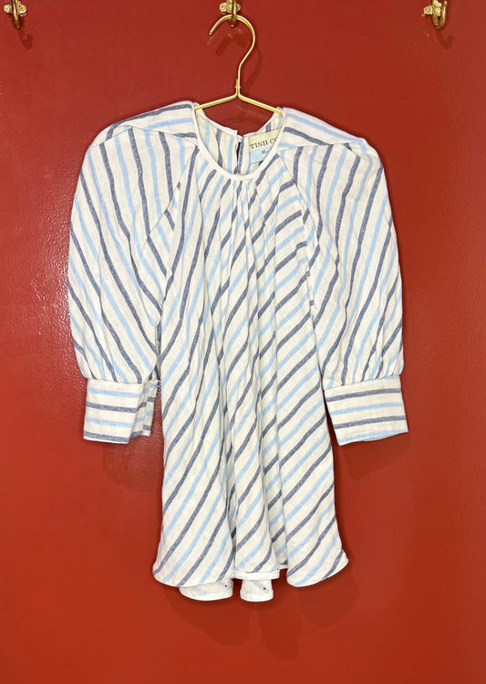 Tish Cox Blue/Cream Stripe Short Sleeve Top S