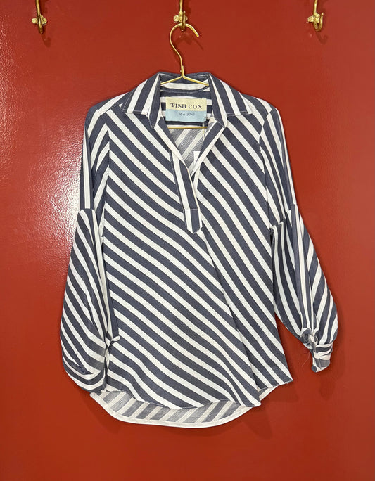 Tish Cox White/Gray Stripe Top S/M