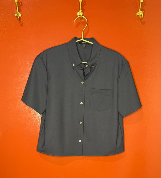 Theory Boxy Navy Short Sleeve Crop Top S