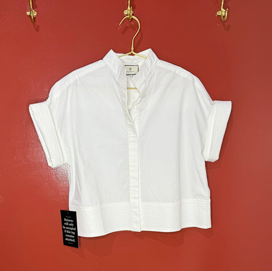Tuckernuck Boxy White Button Down Crop Top XS