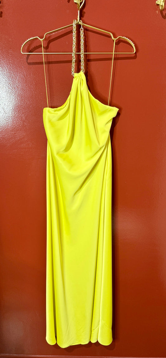 Liv Foster Chain Halter Highlighter Yellow Dress 4