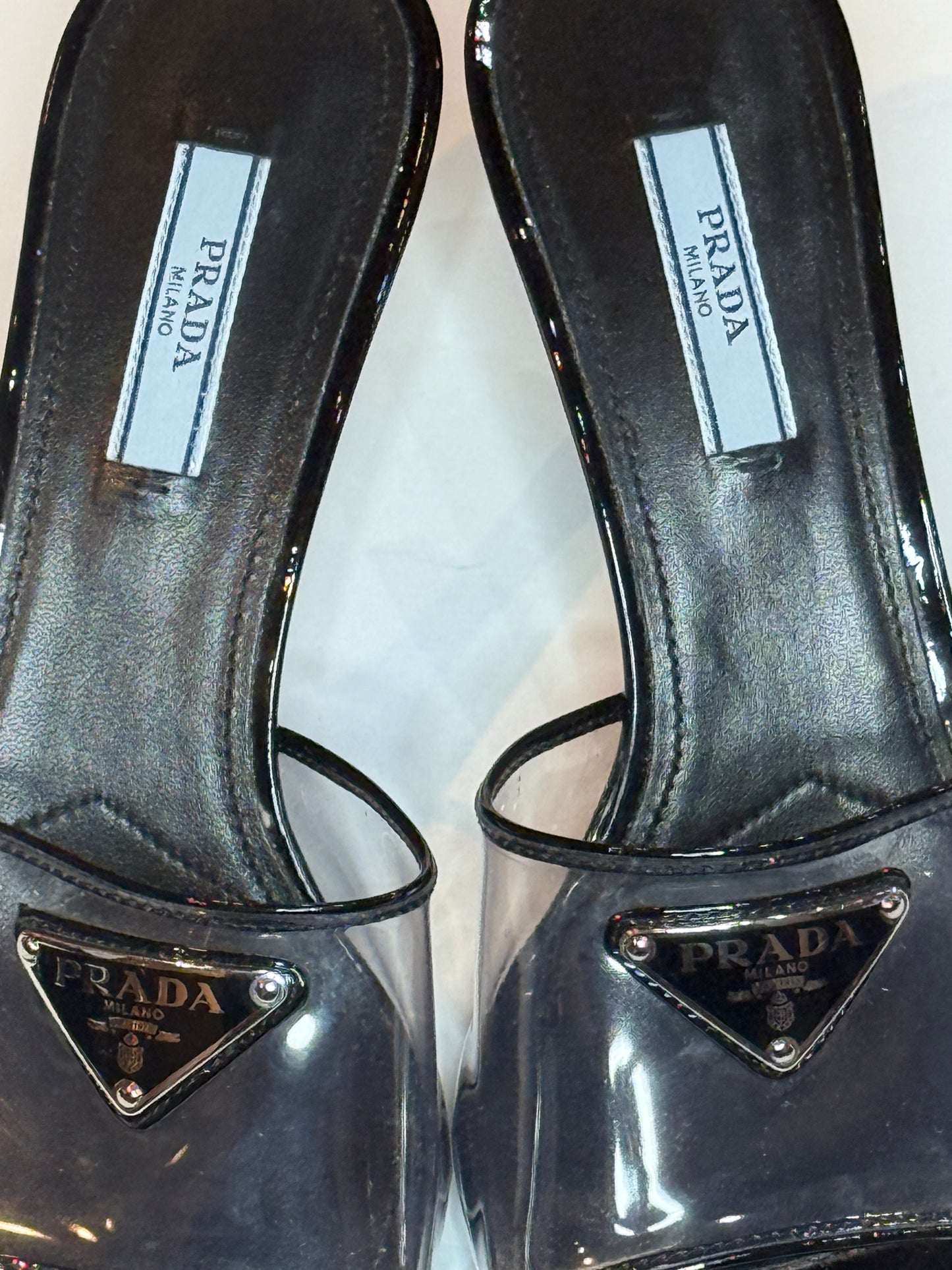 Prada Black Logo PVC Mule 37.5