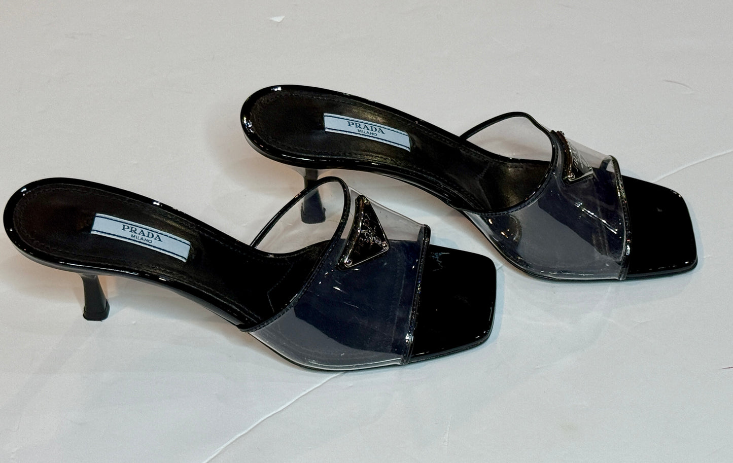 Prada Black Logo PVC Mule 37.5