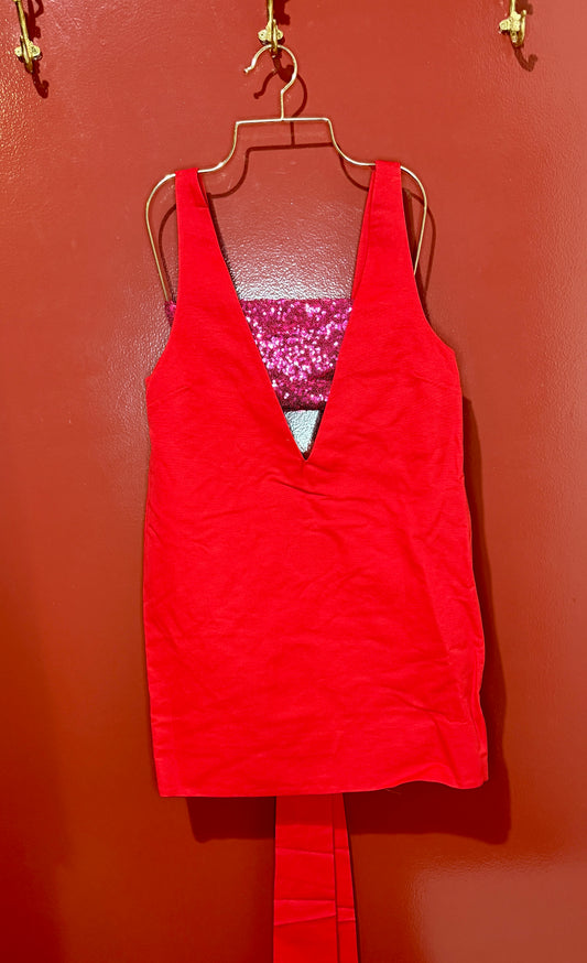 Staud Red Pink Bandeau Bow Dress M