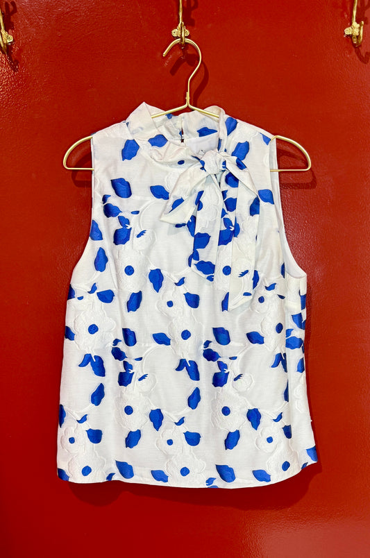 Pearl by Lela Rose Blue Floral Bow Top 12