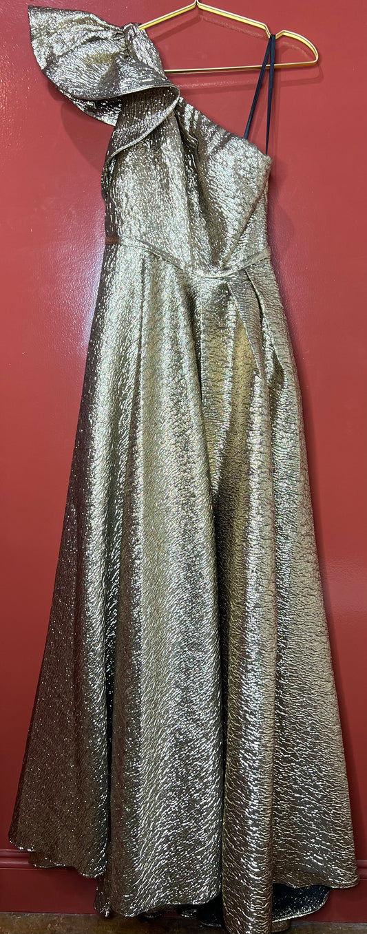 Mac Duggal One Shoulder Gold Dress 4