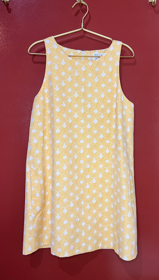 Alice + Olivia Scoop Cream/Yellow Dress L
