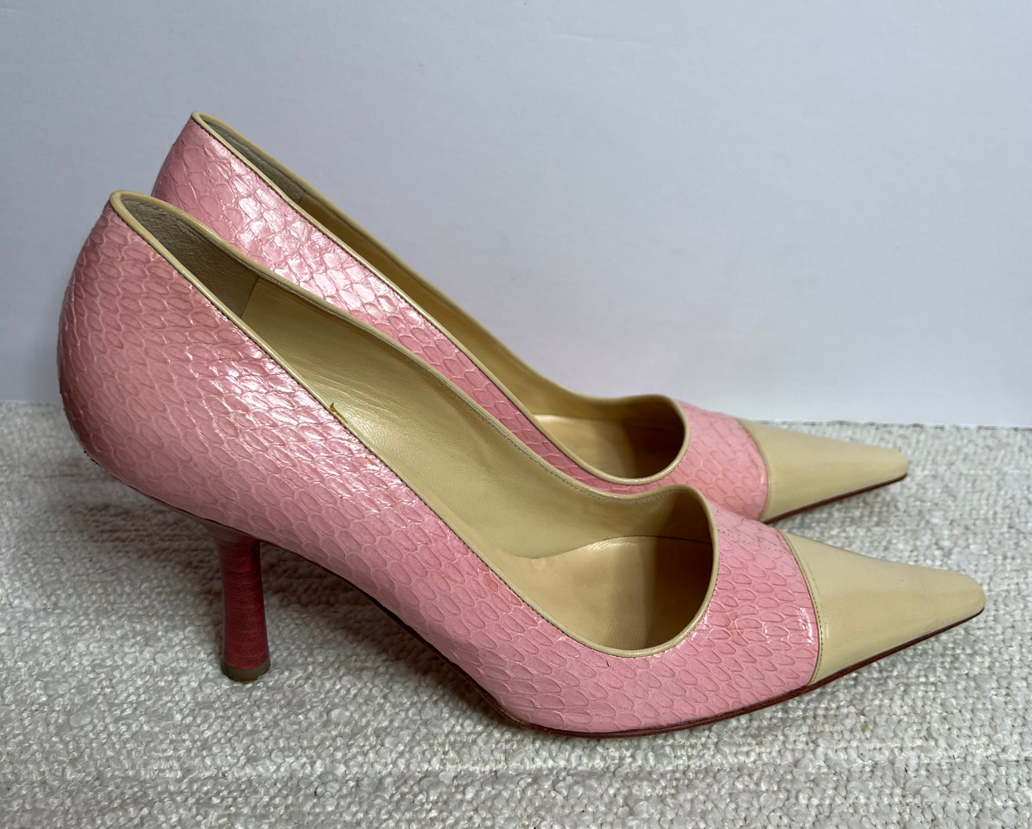 Chanel Pink Snakeskin Heels 38 1/2