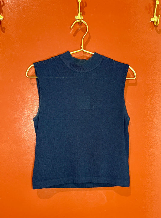 St. John Navy Mock Neck Knit Tank S