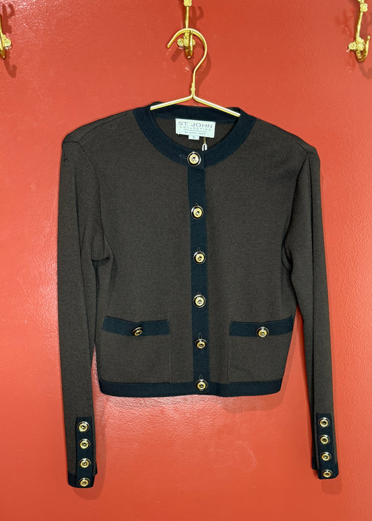 St. John Brown Button Knit Cardigan S